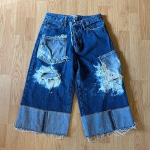 Custom Distressed Wide-Leg Crop Frame Denim Jeans